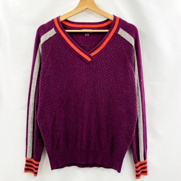 SmartWool purple V neck striped Sweater - Picture 1 of 6